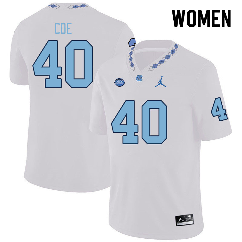 Women #40 Ryan Coe North Carolina Tar Heels College Football Jerseys Stitched-White